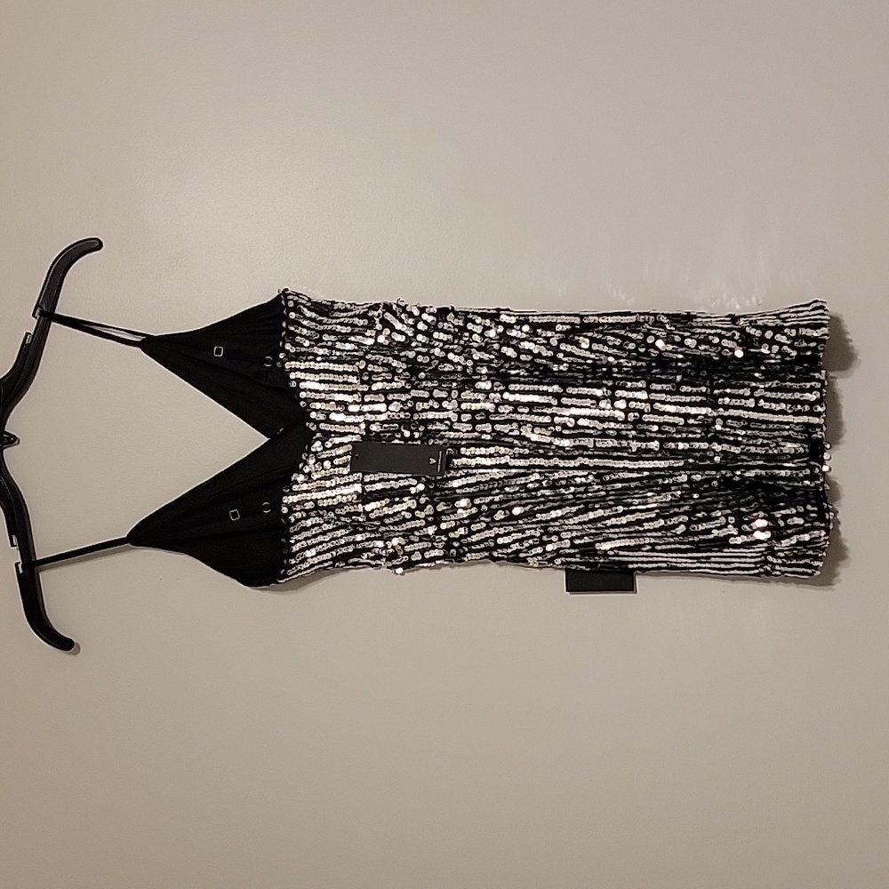 Lulus Mega Babe Black & Silver Sequin Bodycon Mini Dress S - Picture 11 of 12